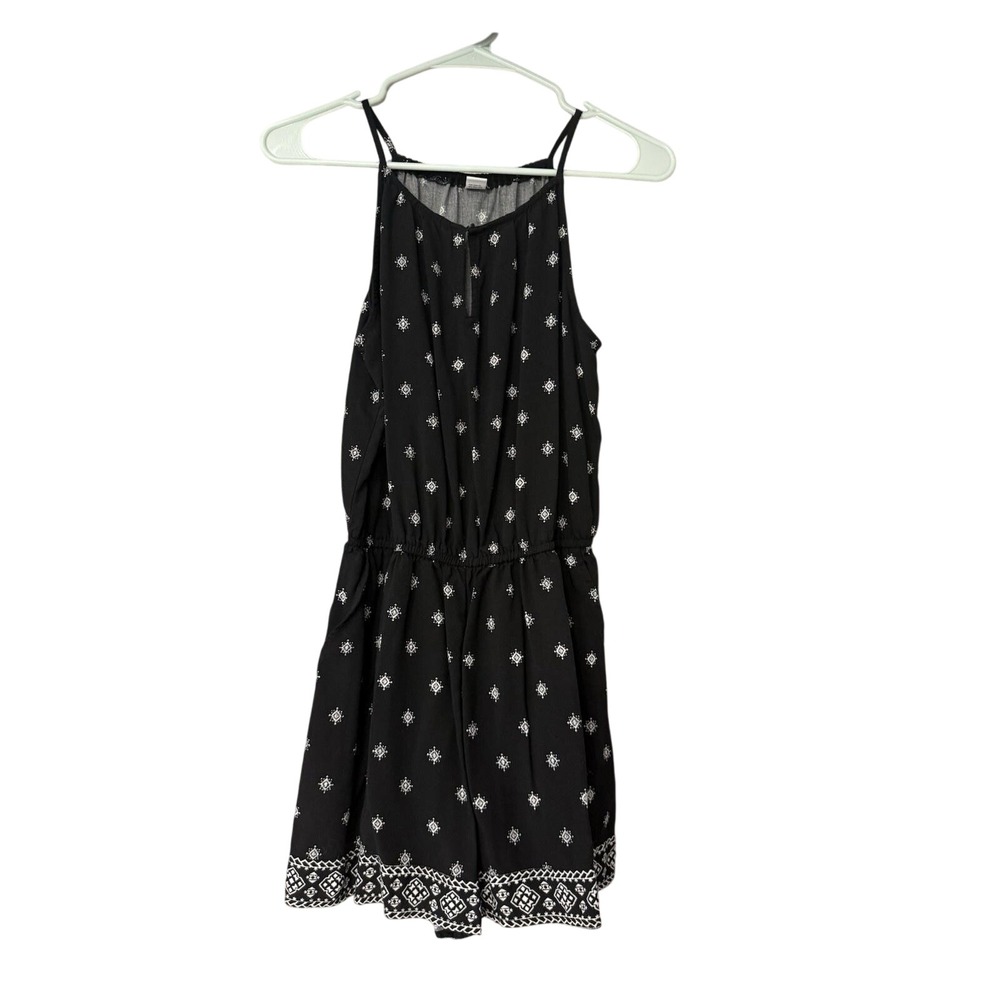 Old Navy XS Black White Print Sleeveless Romper Elastic Waist Casual